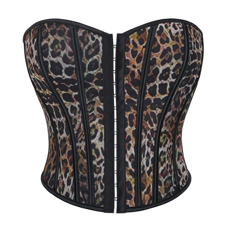 Kobine Women's Gothic Leopard Printed Boned Overbust Corset