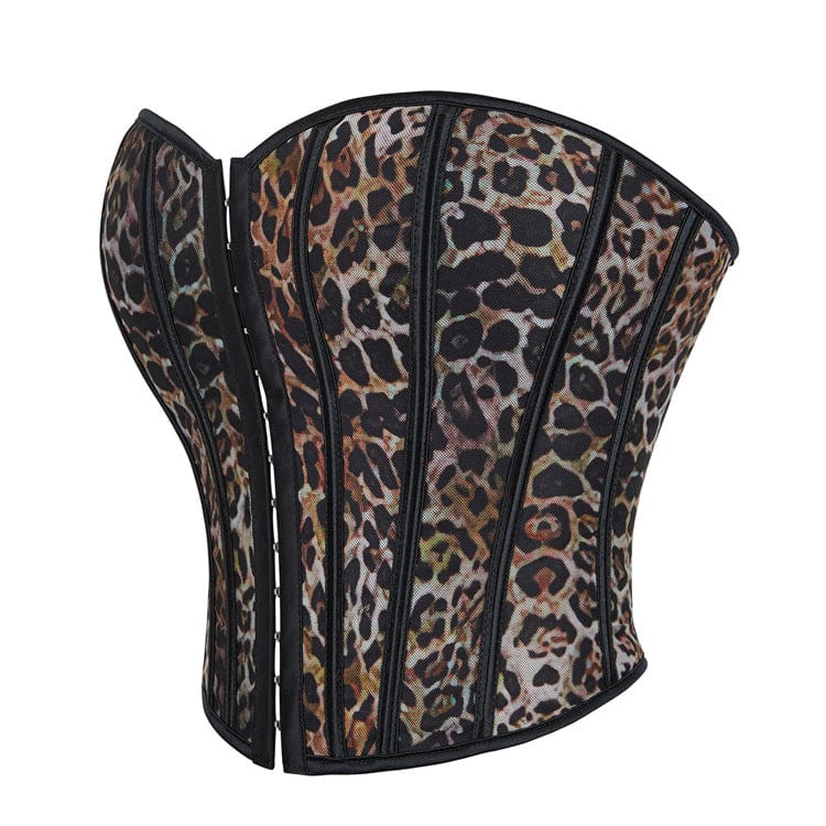 Kobine Women's Gothic Leopard Printed Boned Overbust Corset