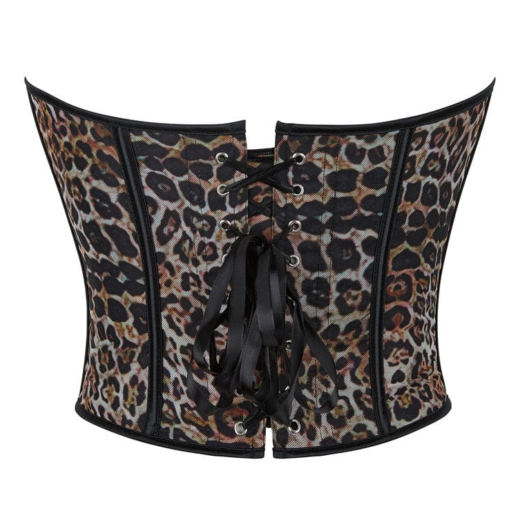 Kobine Women's Gothic Leopard Printed Boned Overbust Corset