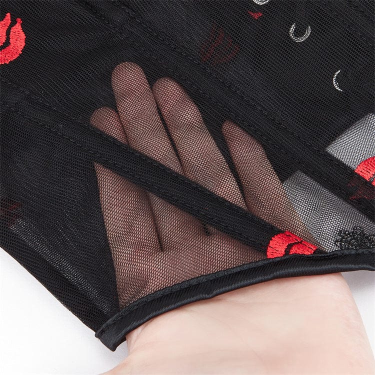 Kobine Women's Gothic Lip Printed Mesh Overbust Corset