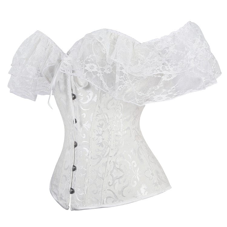 Kobine Women's Gothic Mesh Sleeved Lace Floral Overbust Corsets