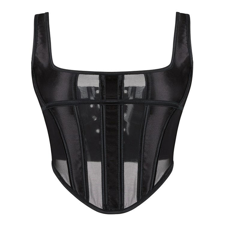 Kobine Women's Gothic Mesh Splice Lace-up Overbust Corset