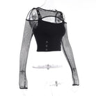 Kobine Women's Gothic Off Shoulder Mesh Splice Shirt