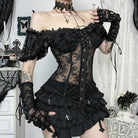 Kobine Women's Gothic Off-the-shoulder Lace-up Lace Top