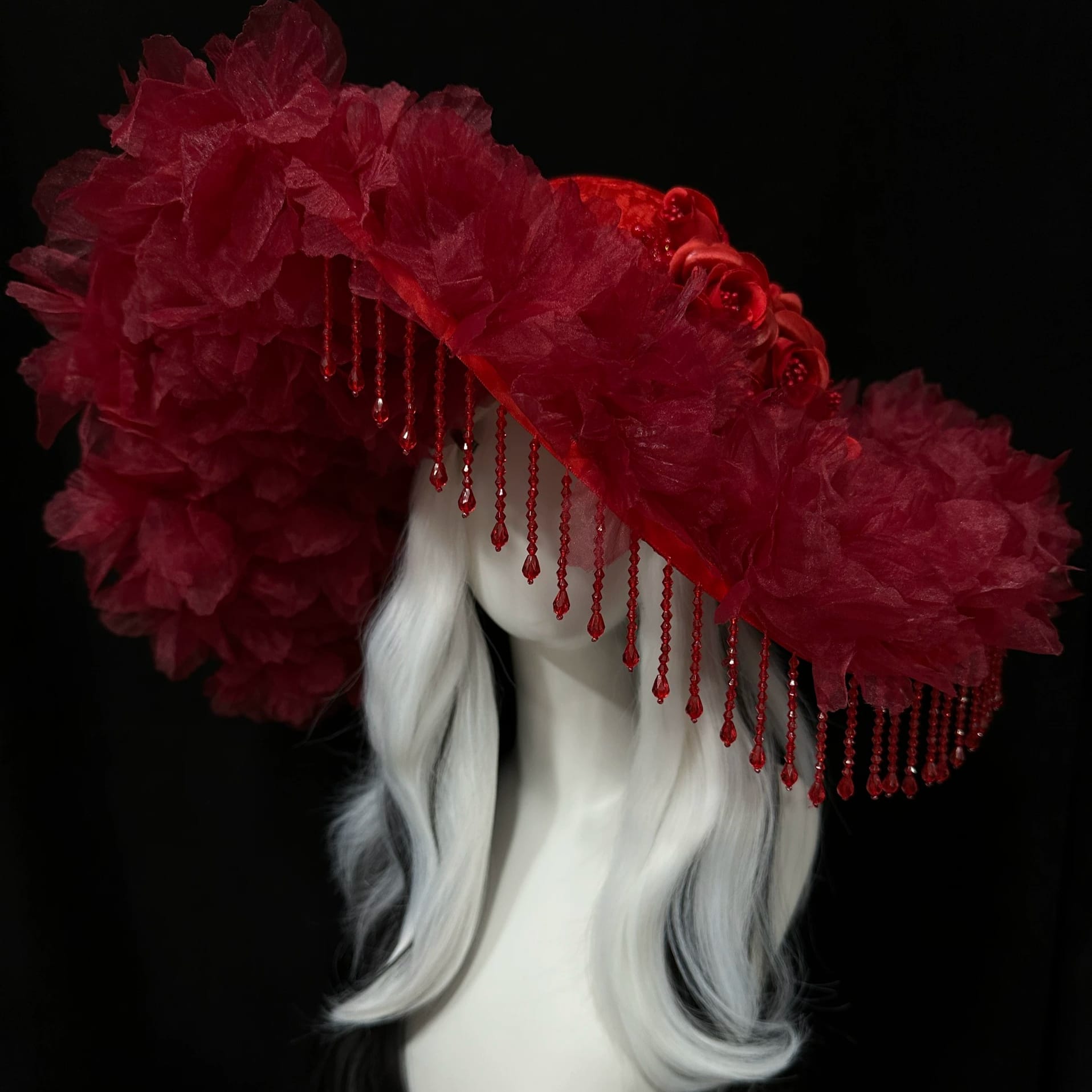 Kobine Women's Gothic Organza Floral Wide Brim Hat