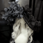 Kobine Women's Gothic Organza Floral Wide Brim Hat