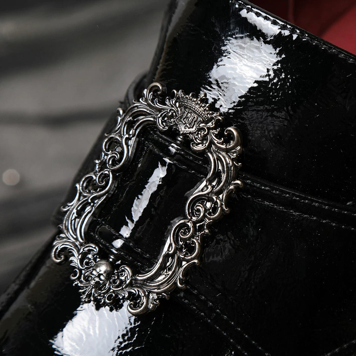 Kobine Women's Gothic Ornate Buckle Strap Two‑Tone Chunky Heels