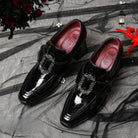 Kobine Women's Gothic Ornate Buckle Strap Two‑Tone Chunky Heels