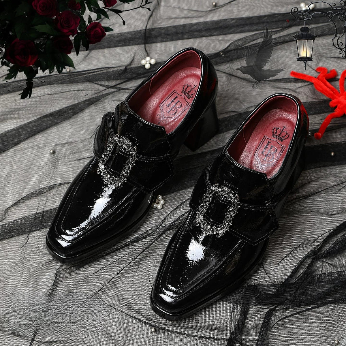 Kobine Women's Gothic Ornate Buckle Strap Two‑Tone Chunky Heels