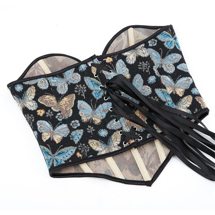 Kobine Women's Gothic Plunging Butterfly Printed Overbust Corset