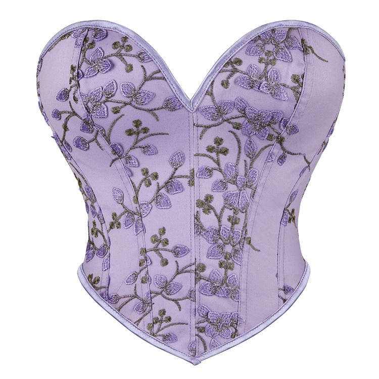 Kobine Women's Gothic Plunging Floral Embroidered Overbust Corset