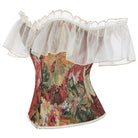 Kobine Women's Gothic Printed Off Shoulder Lace Sleeved Lace-up Overbust Corset