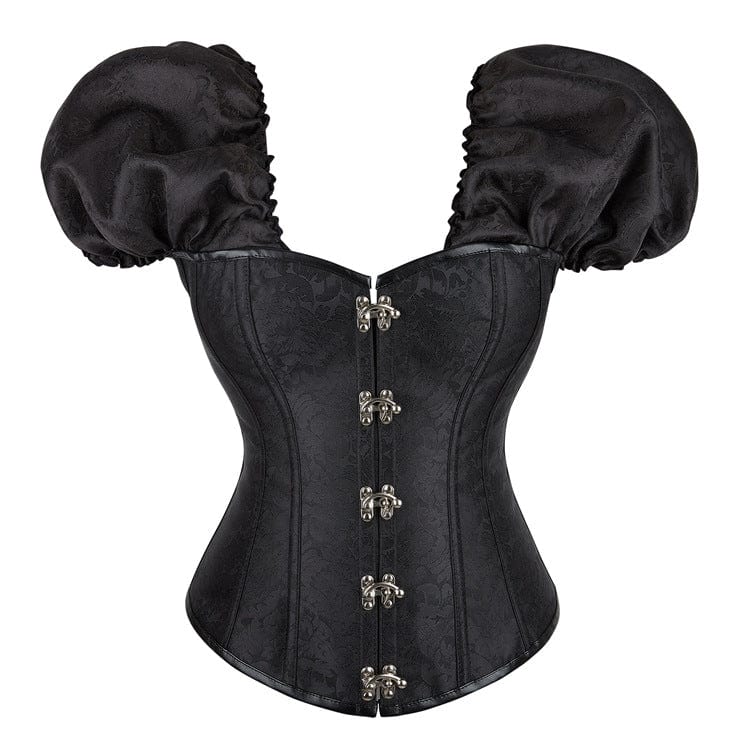 Kobine Women's Gothic Puff Sleeved Lace-up Boned Overbust Corset