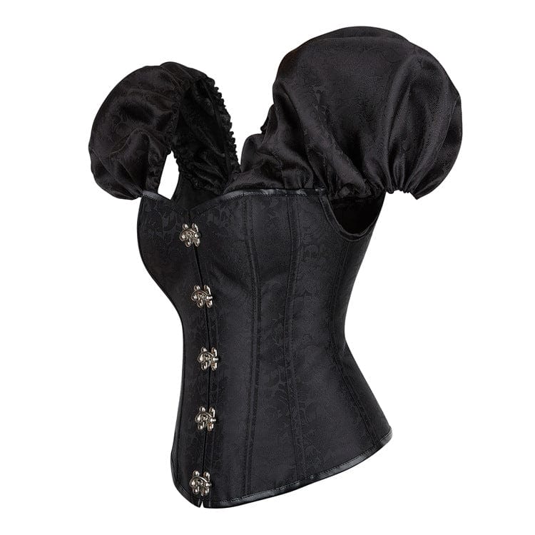 Kobine Women's Gothic Puff Sleeved Lace-up Boned Overbust Corset