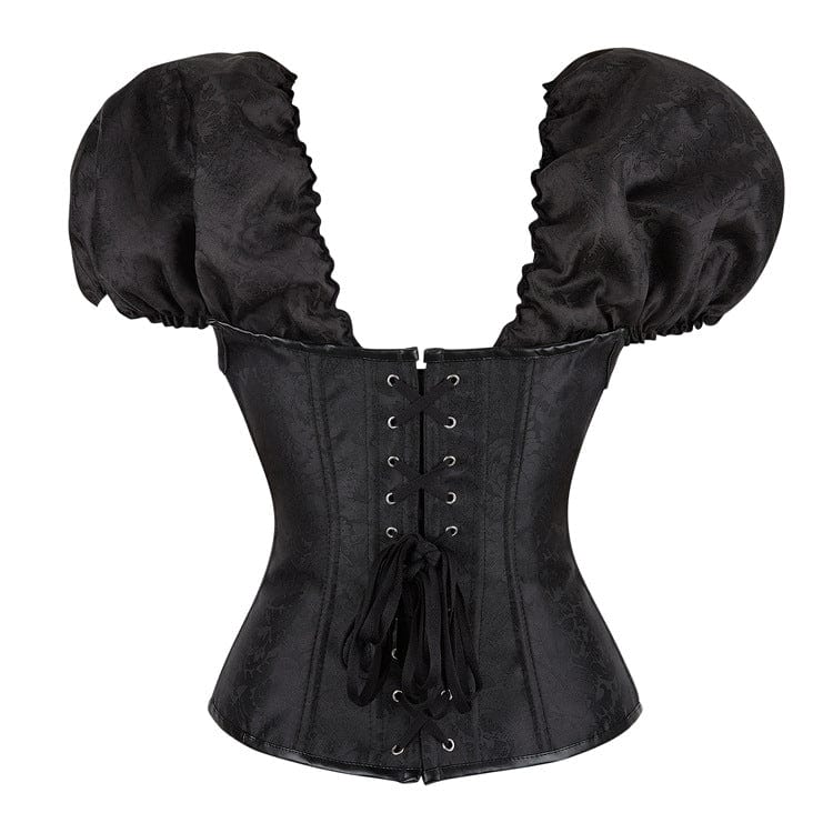 Kobine Women's Gothic Puff Sleeved Lace-up Boned Overbust Corset