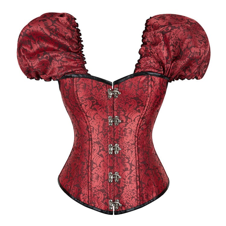 Kobine Women's Gothic Puff Sleeved Lace-up Boned Overbust Corset