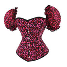 Kobine Women's Gothic Puff Sleeved Lips Printed Overbust Corset