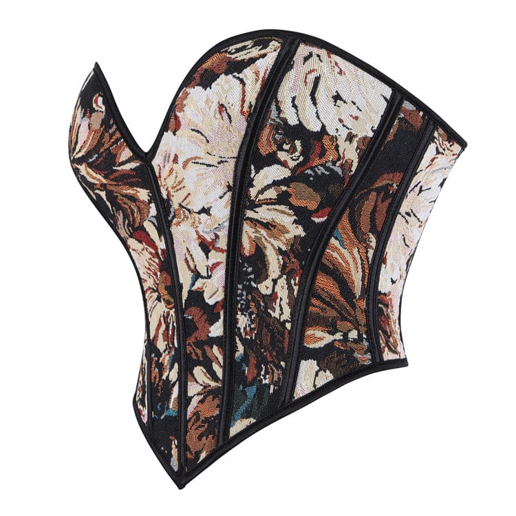 Kobine Women's Gothic Retro Floral Jacquard Lace-up Overbust Corset