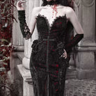 Kobine Women's Gothic Rose Beaded Cross Velvet Maxi Dress