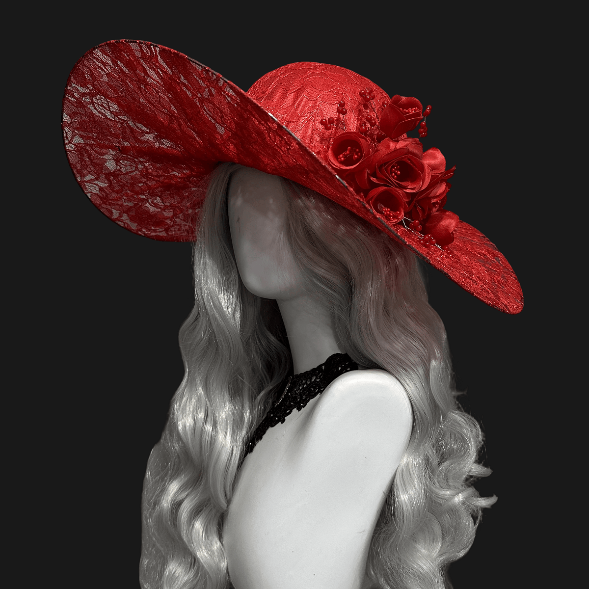 Kobine Women's Gothic Rose Beaded Wide Brim Hat