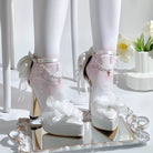 Kobine Women's Gothic Rose Bow Chain Platform High Heels