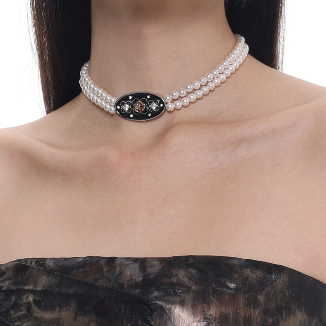 Kobine Women's Gothic Rose Pearl Layered Choker