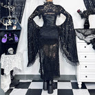 Kobine Women's Gothic Ruffled Flared Sleeved Lace Cape