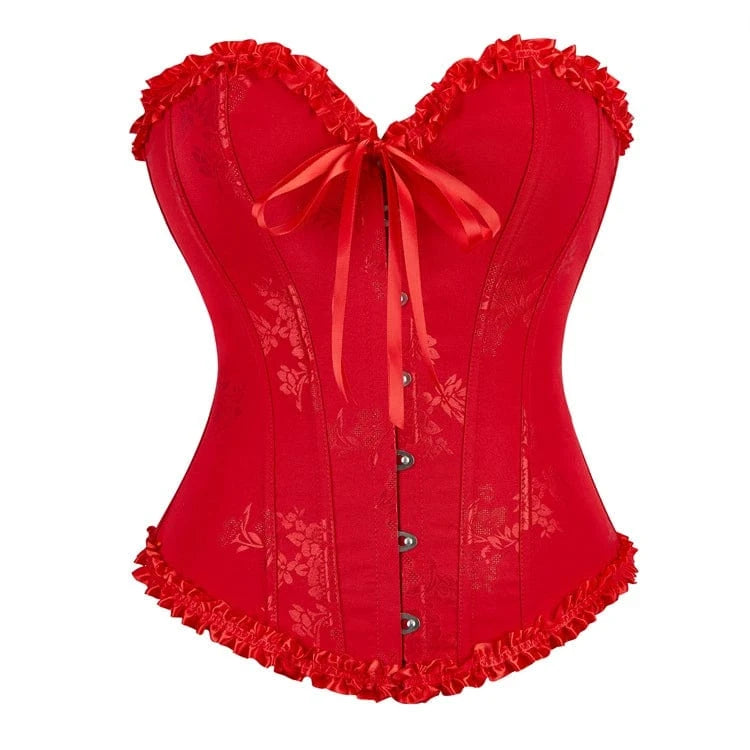 Kobine Women's Gothic Ruffled Hem Lace-up Overbust Corset