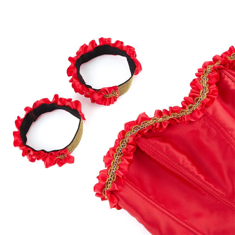 Kobine Women's Gothic Ruffled Hem Overbust Corset with Armlet