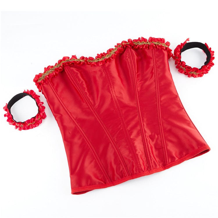 Kobine Women's Gothic Ruffled Hem Overbust Corset with Armlet