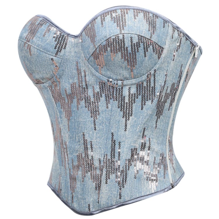 Kobine Women's Gothic Sequin Lace-up Overbust Corset