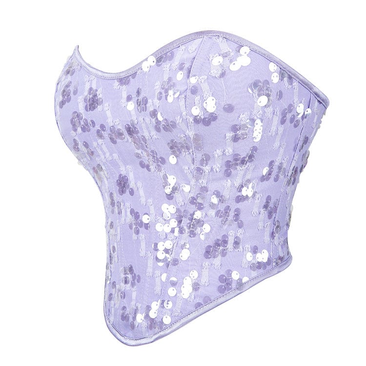 Kobine Women's Gothic Sequinned Lacing-up Overbust Corset