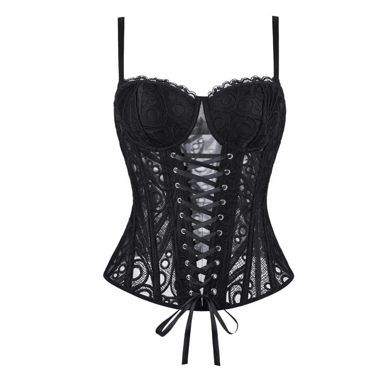 Kobine Women's Gothic Sheer Lace-up Overbust Corset