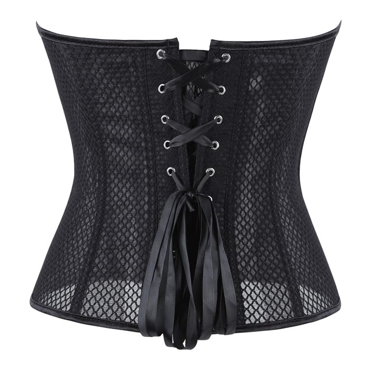 Kobine Women's Gothic Sheer Mesh Lace-up Overbust Corset