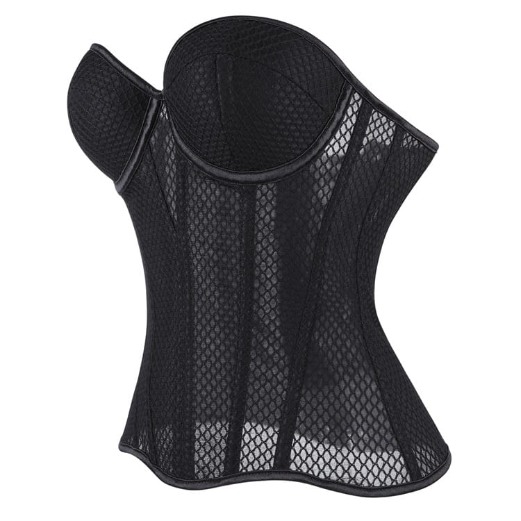 Kobine Women's Gothic Sheer Mesh Lace-up Overbust Corset