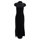 Kobine Women's Gothic Side Slit Black Velet Cheongsam Dress