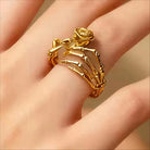 Kobine Women's Gothic Skeleton Hand Rose Open Band Ring