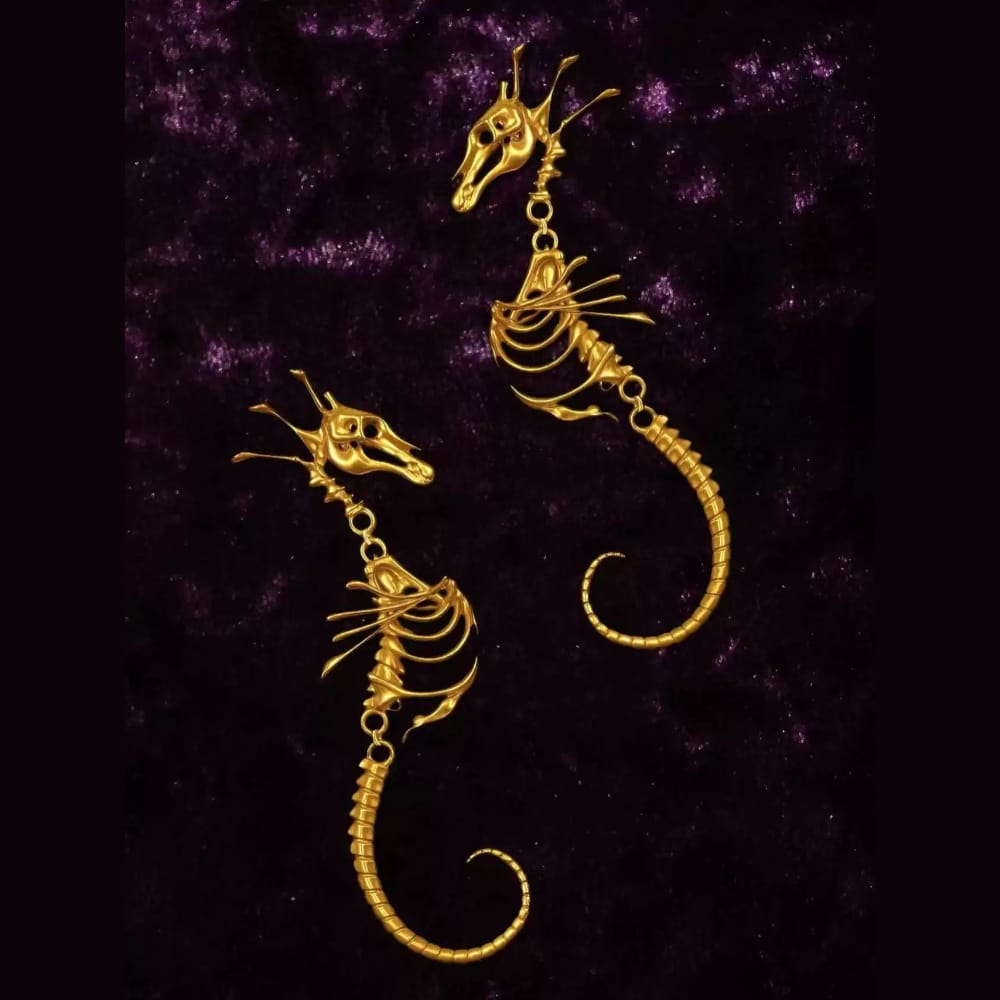 Kobine Women's Gothic Skeleton Seahorse Drop Post Earrings