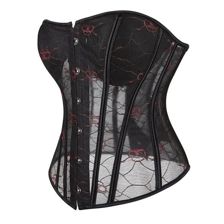 Kobine Women's Gothic Skull Printed Mesh Overbust Corset