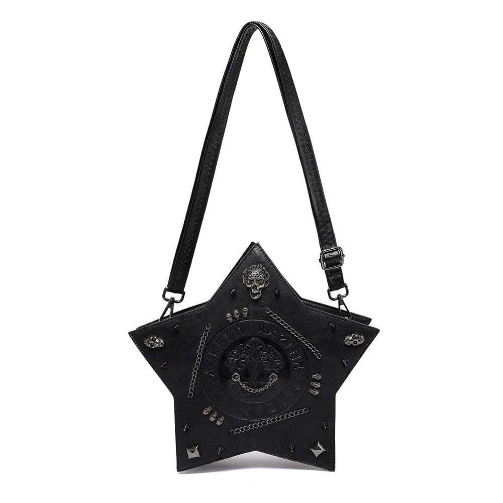 Kobine Women's Gothic Skull Rivet Chained Pentacle Bag