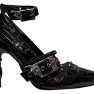 Kobine Women's Gothic Snakeskin Bat Wing Buckle Ankle Strap Stilettos