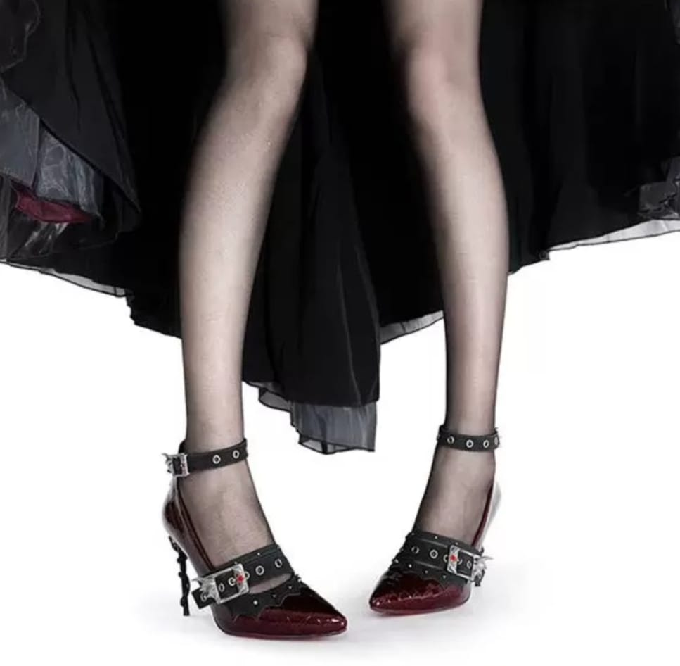 Kobine Women's Gothic Snakeskin Bat Wing Buckle Ankle Strap Stilettos