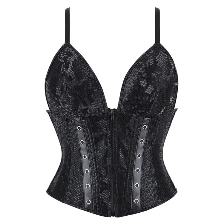Kobine Women's Gothic Snakeskin Pattern Lace-up Overbust Corset