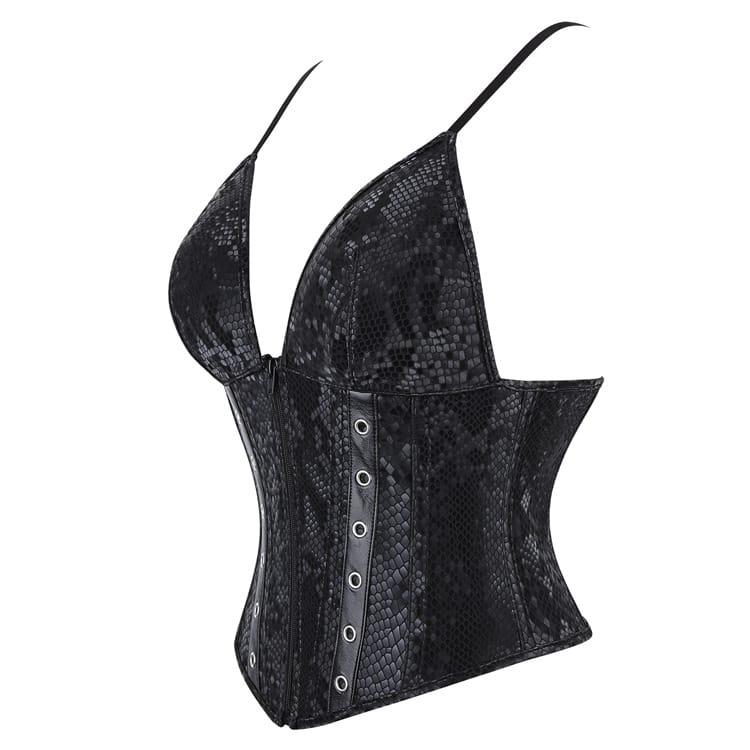 Kobine Women's Gothic Snakeskin Pattern Lace-up Overbust Corset