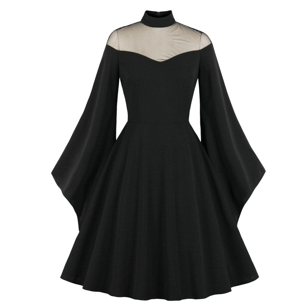 Kobine Women's Gothic Stand Collar Flared Sleevd Gown Dress