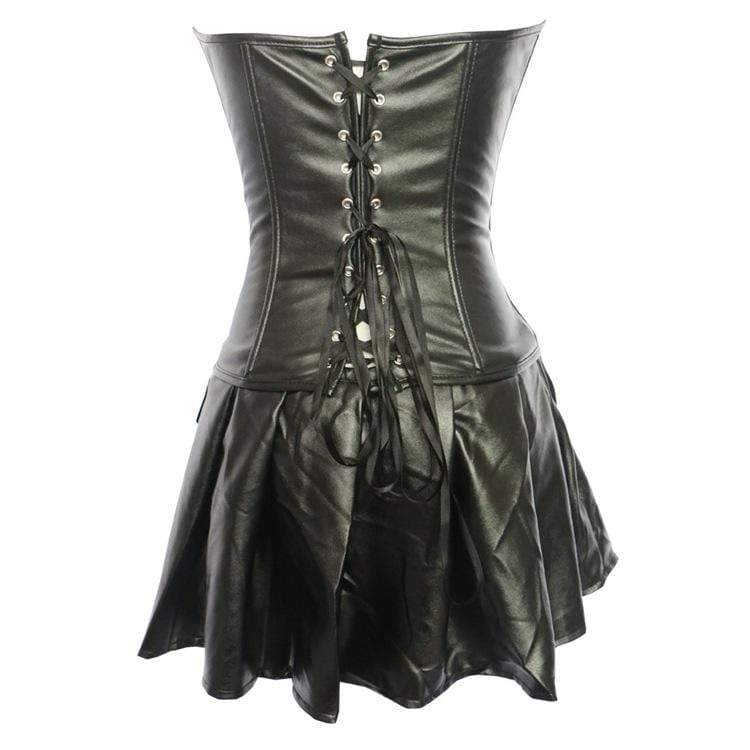 Kobine Women's Gothic Strappy  Faux Leather Overbust Corset Dresses