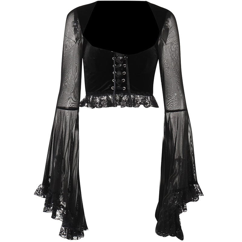 Kobine Women's Gothic Strappy Flared Sleeved Lace Shirt