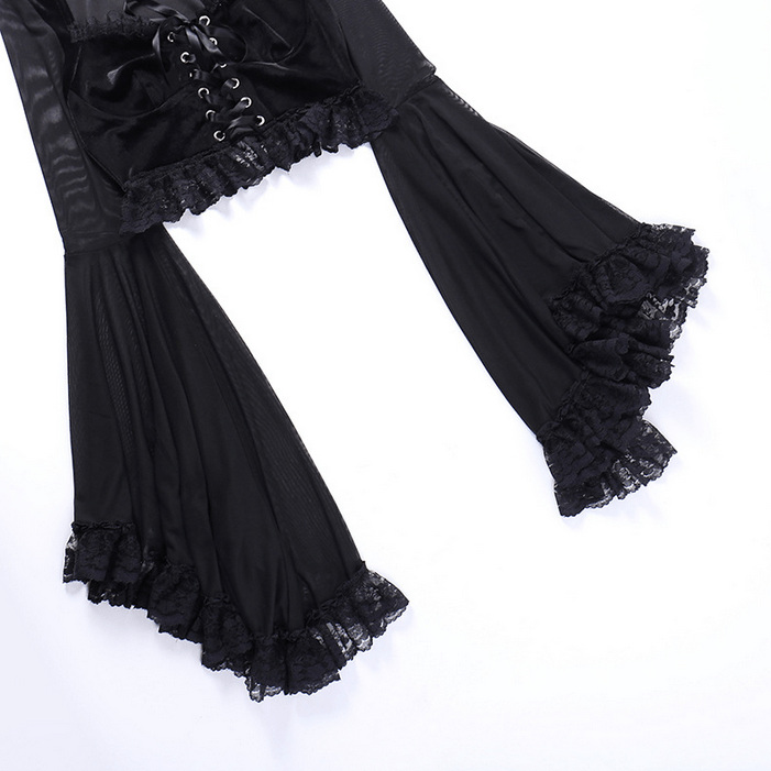 Kobine Women's Gothic Strappy Flared Sleeved Lace Shirt