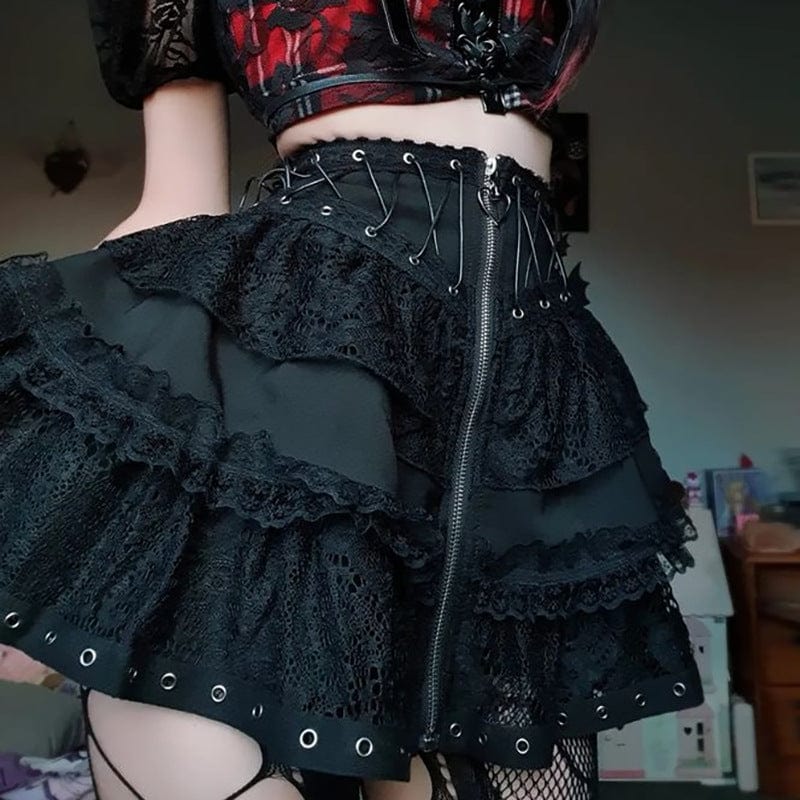 Kobine Women's Gothic Strappy Lace Splice Skirt