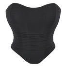 Kobine Women's Gothic Strappy Ruched Mesh Overbust Corset